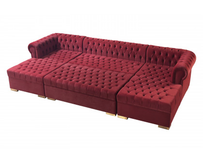 Nova Lauren Velvet Rectangle Ottoman - Maroon