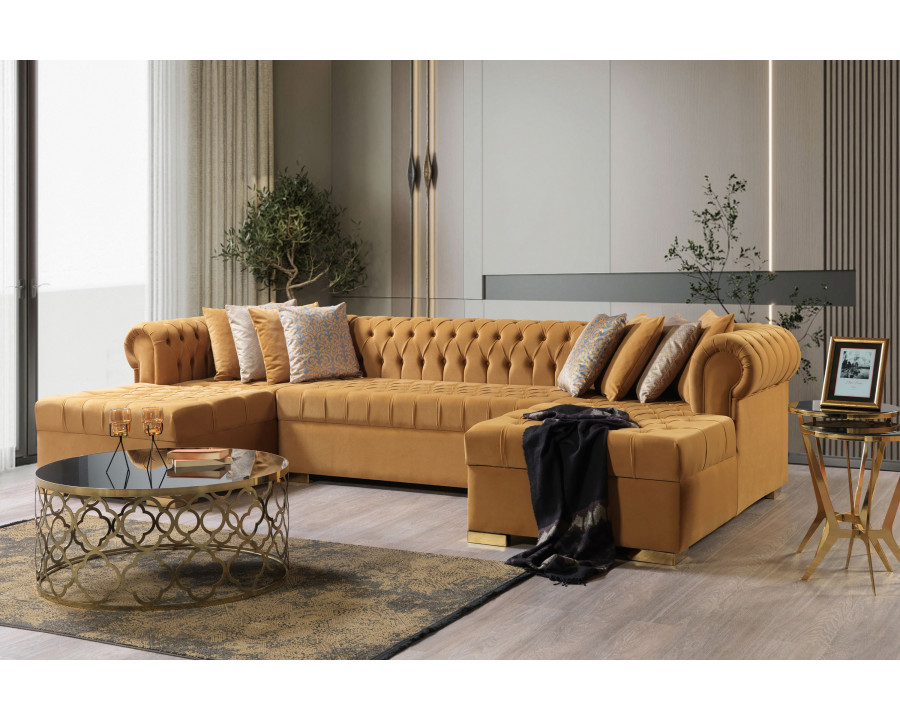 Nova Lauren Velvet Double Chaise Sectional - Mustard