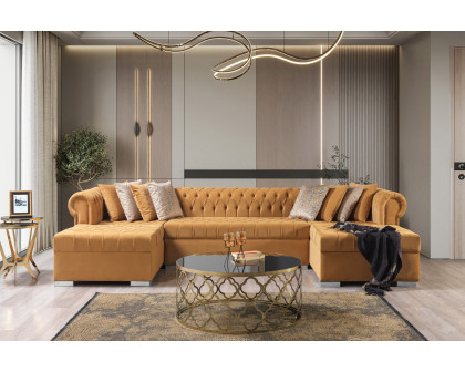 Nova Lauren Velvet Double Chaise Sectional - Mustard