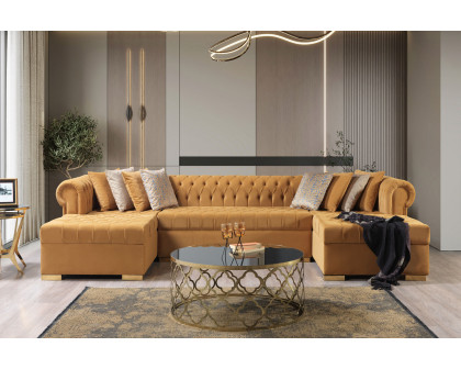 Nova Lauren Velvet Double Chaise Sectional - Mustard