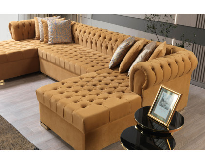 Nova Lauren Velvet Double Chaise Sectional - Mustard