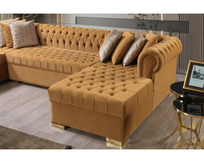 Nova Lauren Velvet Double Chaise Sectional - Mustard