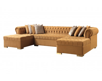 Nova Lauren Velvet Double Chaise Sectional - Mustard