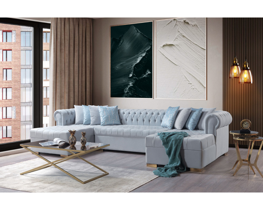 Nova Lauren Velvet Double Chaise Sectional - Pearl