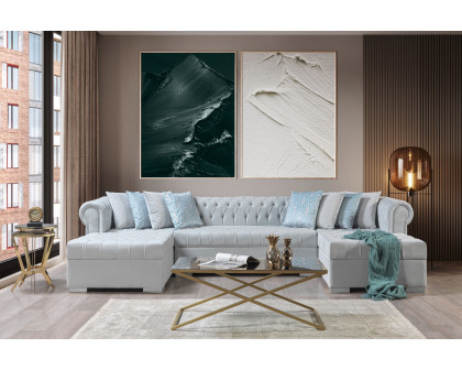 Nova Lauren Velvet Double Chaise Sectional - Pearl