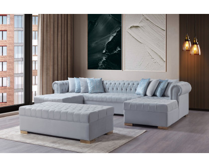 Nova Lauren Velvet Double Chaise Sectional - Pearl