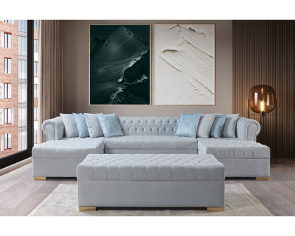 Nova Lauren Velvet Double Chaise Sectional - Pearl