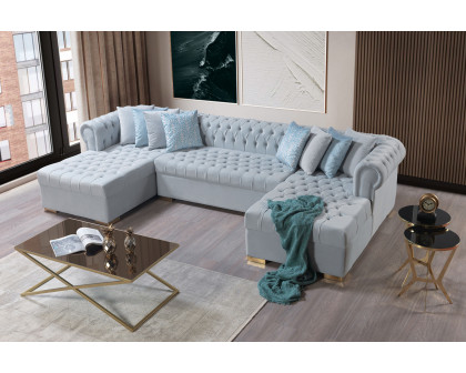 Nova Lauren Velvet Double Chaise Sectional - Pearl