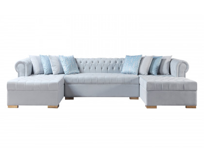 Nova Lauren Velvet Double Chaise Sectional - Pearl