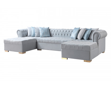 Nova Lauren Velvet Double Chaise Sectional - Pearl