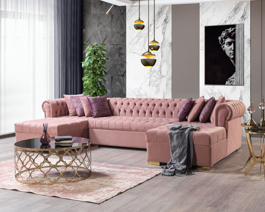 Nova Lauren Velvet Double Chaise Sectional - Pink