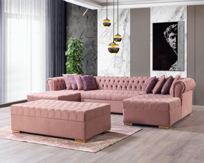 Nova Lauren Velvet Double Chaise Sectional - Pink