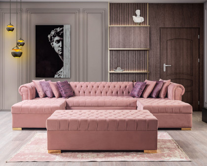 Nova Lauren Velvet Double Chaise Sectional - Pink