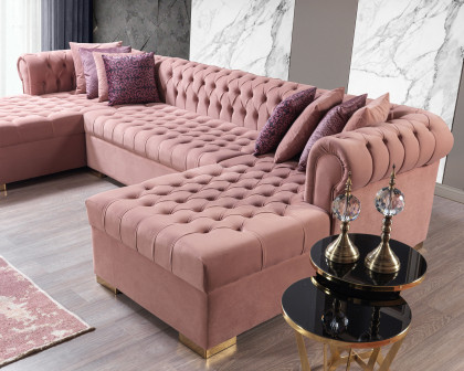 Nova Lauren Velvet Double Chaise Sectional - Pink