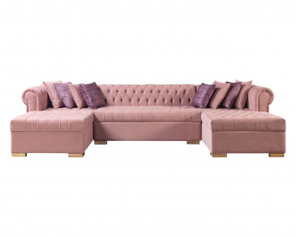 Nova Lauren Velvet Double Chaise Sectional - Pink