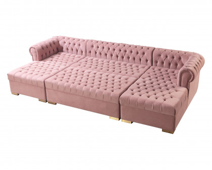 Nova Lauren Velvet Double Chaise Sectional - Pink