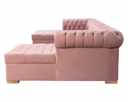 Nova Lauren Velvet Double Chaise Sectional - Pink