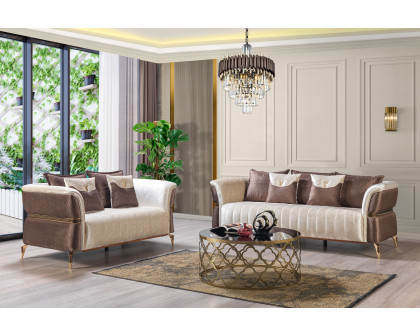 Nova Leina Velvet Sofa & Loveseat - Ivory-Coffee