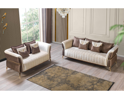 Nova Leina Velvet Sofa & Loveseat - Ivory-Coffee