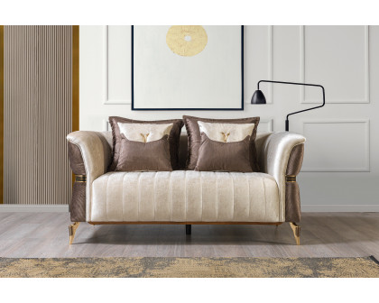 Nova Leina Velvet Sofa & Loveseat - Ivory-Coffee