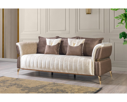 Nova Leina Velvet Sofa & Loveseat - Ivory-Coffee