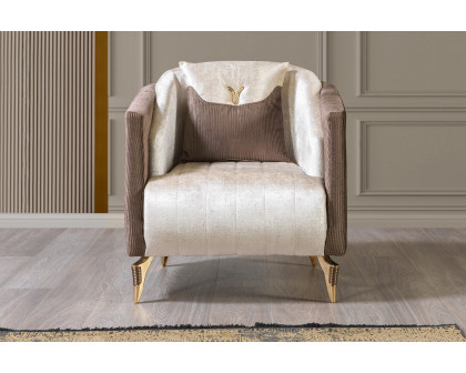 Nova Leina Velvet Sofa & Loveseat - Ivory-Coffee