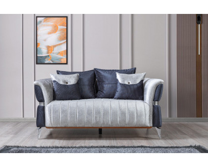 Nova Leina Velvet Sofa & Loveseat - Silver-Gray