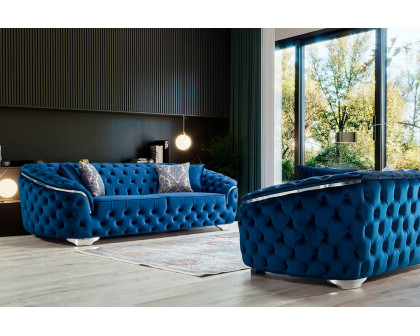 Nova Lupino Velvet Sofa & Loveseat - Blue