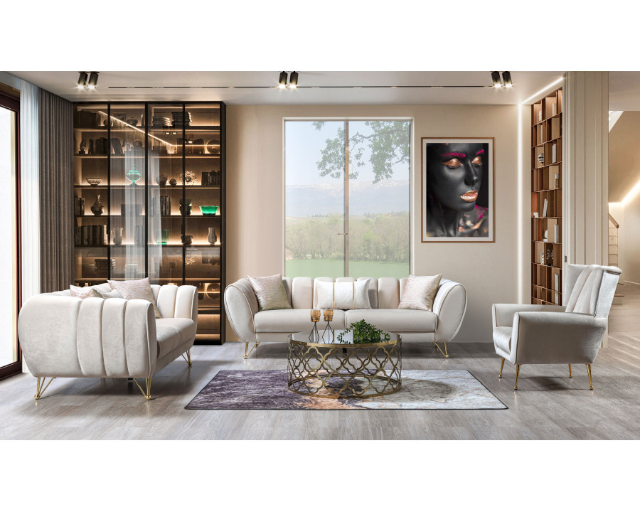 Nova Merida Ivory Velvet Sofa 92" & Loveseat 72"