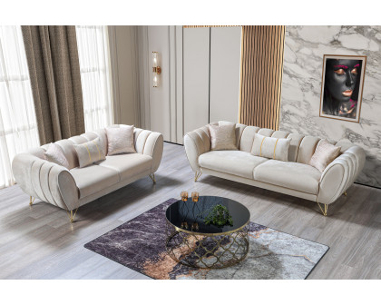 Nova Merida Ivory Velvet Sofa 92" & Loveseat 72"