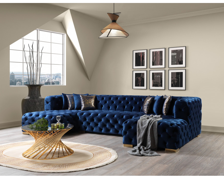 Nova Neva Blue Velvet Double Chaise 138" Sectional