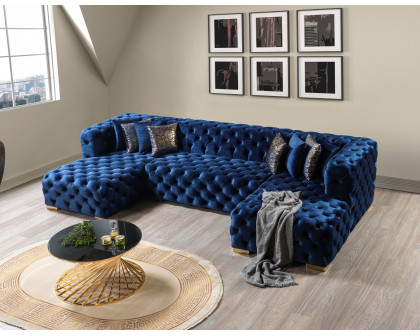 Nova Neva Blue Velvet Double Chaise 138" Sectional