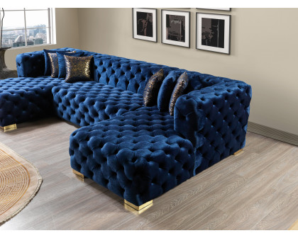 Nova Neva Blue Velvet Double Chaise 138" Sectional