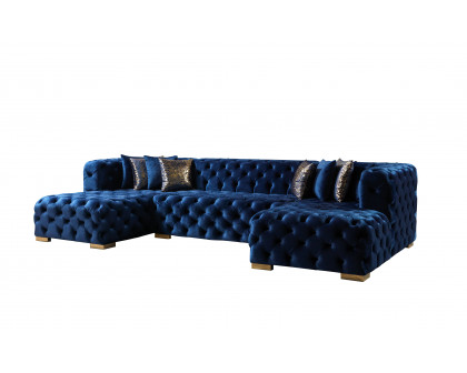 Nova Neva Blue Velvet Double Chaise 138" Sectional