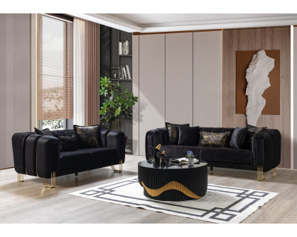 Nova - Santana Black Velvet Sofa 89" & Loveseat 69"