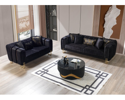 Nova - Santana Black Velvet Sofa 89" & Loveseat 69"