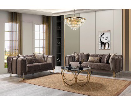 Nova Santana Velvet Sofa & Loveseat - Coffee