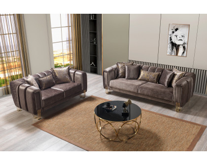 Nova Santana Velvet Sofa & Loveseat - Coffee