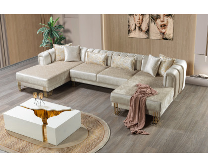 Nova Santana Velvet Double Chaise Sectional - Ivory