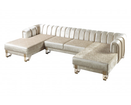 Nova Santana Velvet Double Chaise Sectional - Ivory