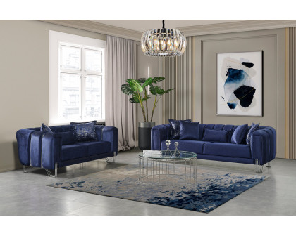 Nova Santana Velvet Loveseat - Navy