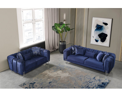 Nova Santana Velvet Loveseat - Navy