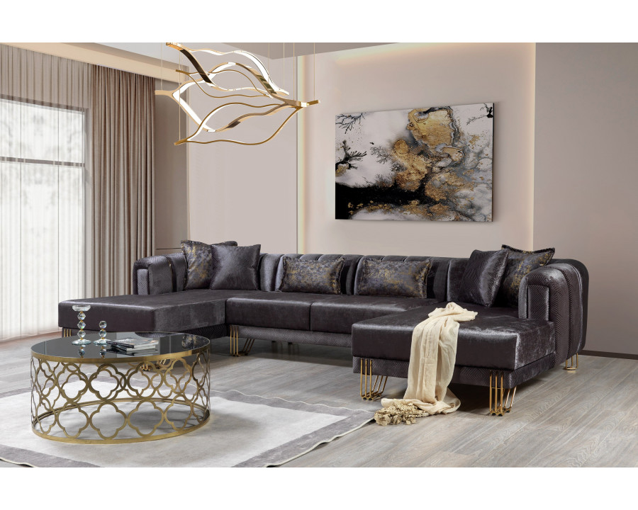 Nova Santana Velvet Double Chaise Sectional - Smoke