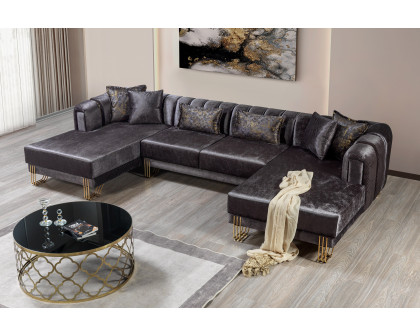 Nova Santana Velvet Double Chaise Sectional - Smoke