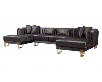 Nova Santana Velvet Double Chaise Sectional - Smoke