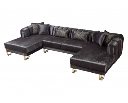 Nova Santana Velvet Double Chaise Sectional - Smoke