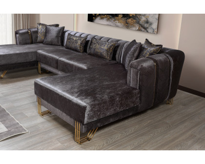 Nova Santana Velvet Double Chaise Sectional - Smoke