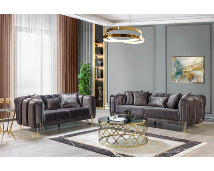 Nova Santana Velvet Sofa & Loveseat - Smoke