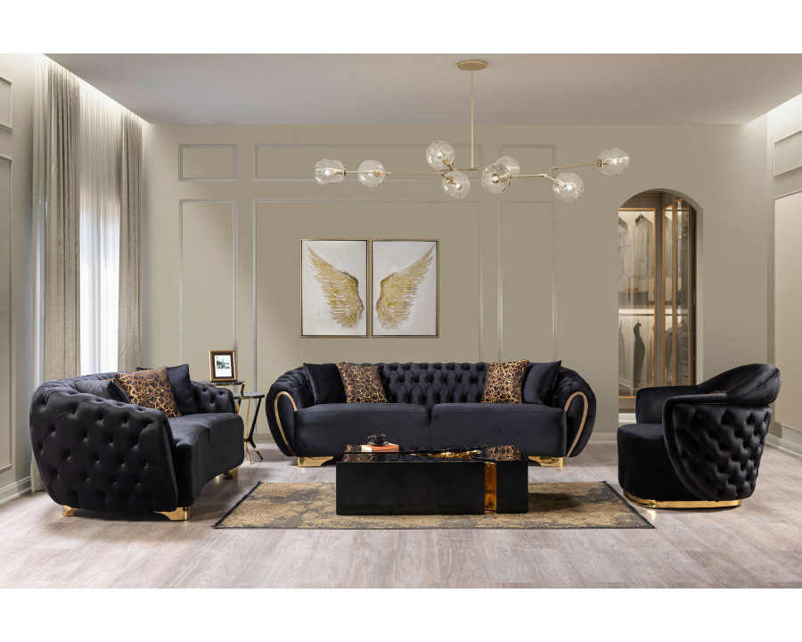 Nova Victoria Velvet Sofa & Loveseat - Black