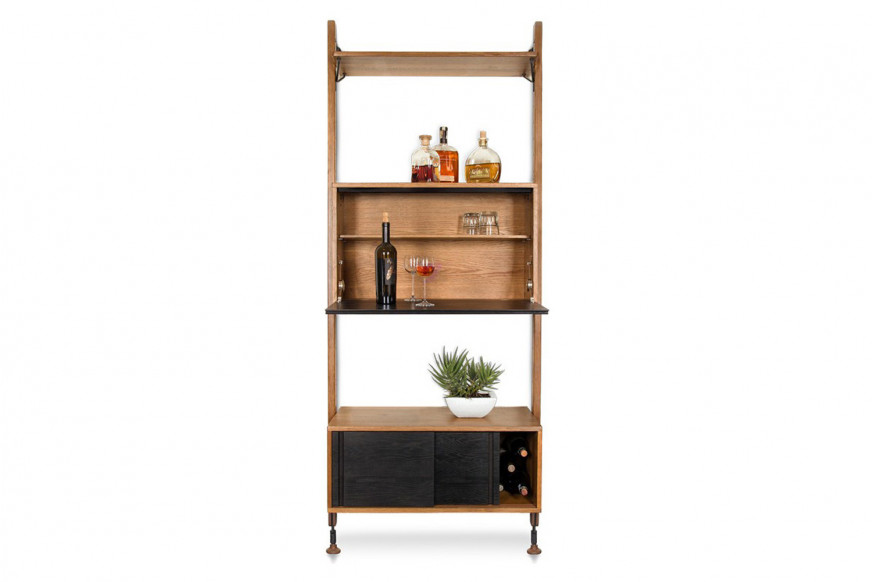 Nuevo™ Theo Wall Unit With Bar - Hard Fumed Oak Shelves/Bar Unit